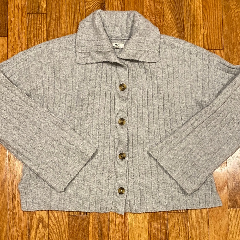 Aerie Grey Collared Cardigan